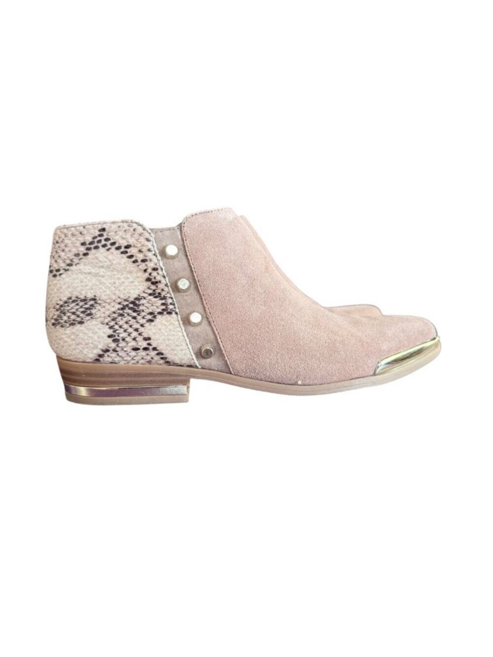 FERGIE Indigo Truffle Taupe Suede Snakeskin Western Metal Toe Ankle Booties 5.5